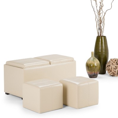 NicBex Faux Leather Storage Ottoman Bench,Upholstered Storage Ottoman with 2 Flip Over Serving Trays,Storage Bench for Living Room,Bedroom
