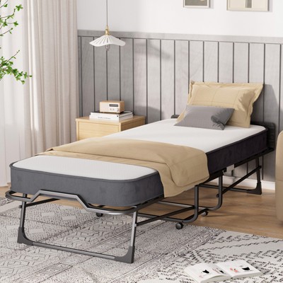 Mjkone Adult Folding Bed with Memory Foam Mattress Sleeper Wood Slats,With dust cover,75*32