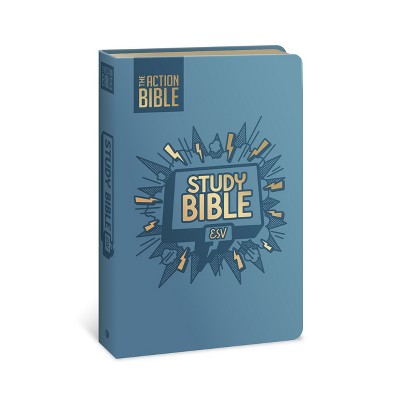 The Action Bible Study Bible Esv, Leathersoft, Blue, Full Color - by  David C Cook (Leather Bound)