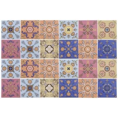 Unique Bargains PVC Tile Stickers 3.94"x3.94" Blue Orange 24 Pcs