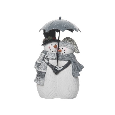 Transpac 12.25 in White Christmas Umbrella Snow Couple Decor Polyresin Holiday Decorative Object