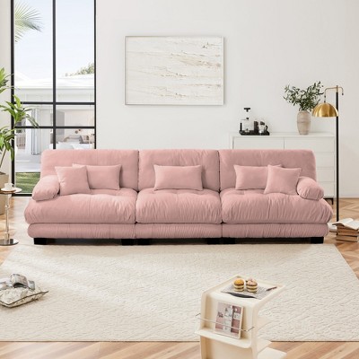 TiramisuBest 3-Seater Modular Sectional Sofa, Deep Seat Chenille Couch, Soft Upholstered Sofa for Living Room, Apartment, Studio, White