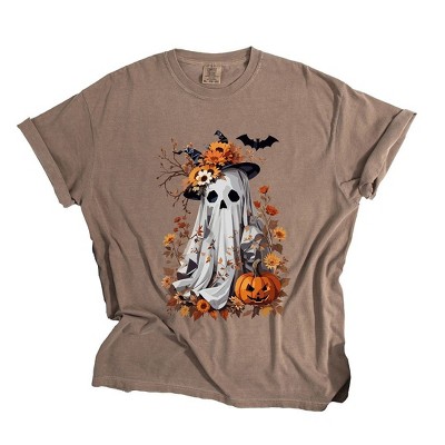 Simply Sage Market Women's Floral Halloween Ghost Short Sleeve Garment Dyed Tee