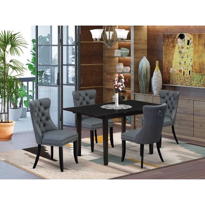 HomeStock Belmont 5 Piece Kitchen Set Consists of a Rectangle Dining Table with Butterfly Leaf and 4 Upholstered Chairs, Black