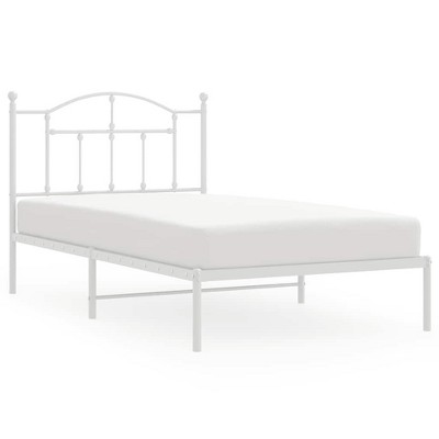 vidaXL White Twin Metal Bed Frame with Headboard & Slats, No Mattress, Easy Assembly
