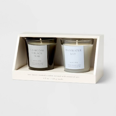 2pk Votive Candle Gift Set Rainwater Lily Charcoal and Black Teak - Threshold™