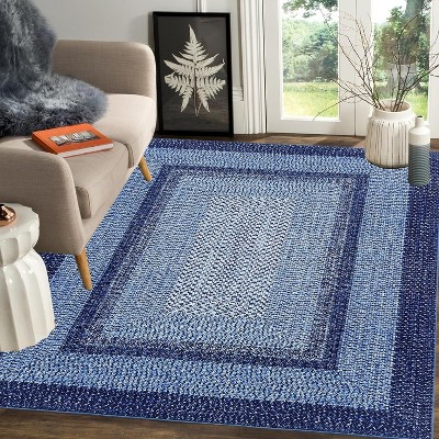 Acekool 9x12 Washable Area Rug, Modern Printed Braided Look, Non-Slip, Stain Resistant Large Brown Carpet for Bedroom, Living Room, Dining Room
