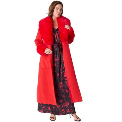 Roaman's Plus Size Wool Blend Coat With Faux Fur Trim