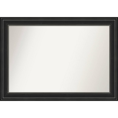 42" x 30" Non-Beveled Ridge Black Wall Mirror - Amanti Art: Modern, Polystyrene Frame, Wall Mount