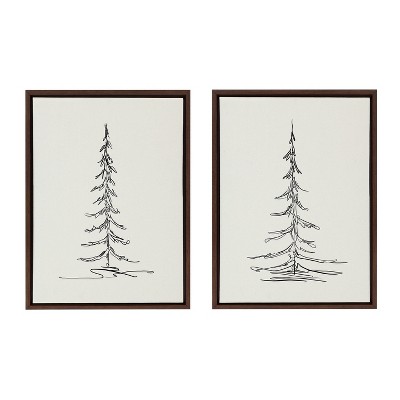 (Set of 2) 18" x 24" Sylvie Minimalist Evergreen Trees Sketch Framed Canvas Set - Kate & Laurel All Things Decor