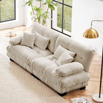 Cloud 2-Seater Chenille Sofa with Deep Seat, Bolster Armrests, Lumbar & Throw Pillows for Living Room
