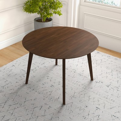 48″ Mid-Century Walnut Solid-Wood Dining Table – Kid-Safe Beveled Edge, Seats 4, Brown Stain Finish