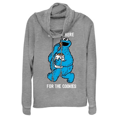 Junior's Sesame Street Me Only Here for the Cookies Cowl Neck Sweatshirt