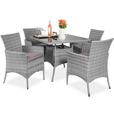 Best Choice Products 5-Piece Indoor Outdoor Wicker Patio Dining Table Furniture Set w/ Umbrella Cutout, 4 Chairs