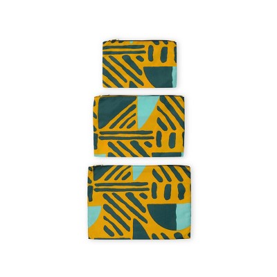 WNDR LN 3pc Printed Everything Bag Set: Abstract Nylon Toiletry Kits with Zipper