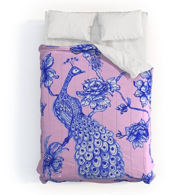 Deny Designs 3pc Full/Queen Jacqueline Maldonado Chinoserie Peacock Blush Comforter and Sham Set