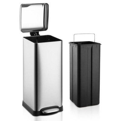 8 Gallon Step Trash Can, Stainless Steel Garbage Can with Lid, Removable Inner Bucket