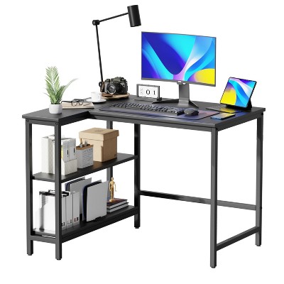 FDW 39/43 Inch L-Shaped Desk for Gaming & Study with Metal Frame & Storage Shelves