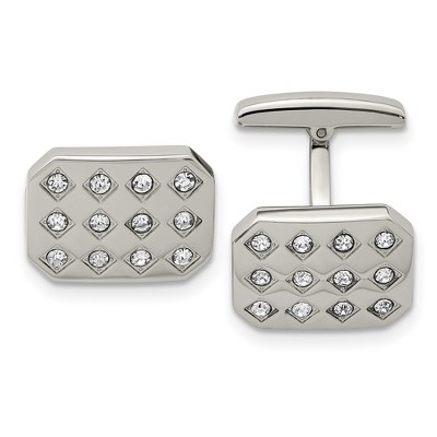 Black Bow Jewelry Stainless Steel & CZ Octagonal Cuff Links, 19 x 12mm