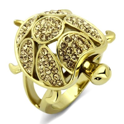 Slickblue Women's IP Gold Stainless Steel Turtle Ring with Citrine Yellow Synthetic Crystal, Size 5-10