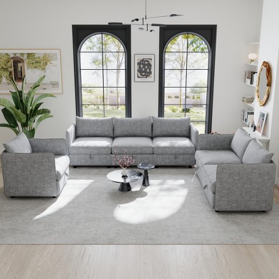 Christopher Knight Home Florence Modular 3pcs Upholstered Storage Chenille 6 Seat Sofa Set with Loveseat and Single Sofa Chair