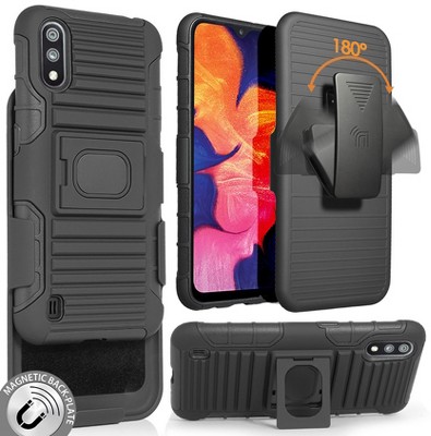 Nakedcellphone Combo for Samsung Galaxy A01 - Ring Grip/Stand Case and Belt Clip Holster - Black