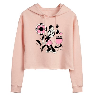 Women's - Disney - Minnie Mouse with Flowers & Butterflies Cropped Graphic Hoodie