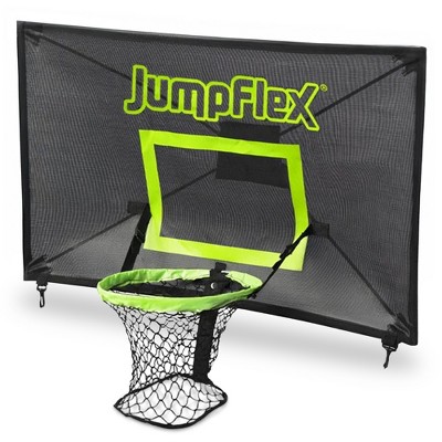 JumpFlex PROJAM Hero Basketball Hoop and Net Flexible Attachment Game for JumpFlex Trampolines with Soft Basketball, Black and Green