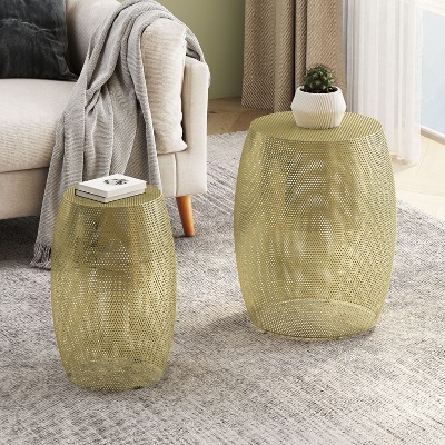 Modern Round Metal Hollow Side Tables - Set of 2