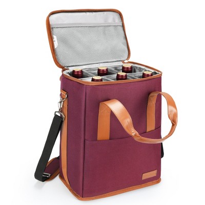 Tirrinia 6 Bottle Wine Gift carrier - Insulated & Padded Wine Carrying Cooler Tote Bag with Adjustable Shoulder Strap for Travel or Picnic