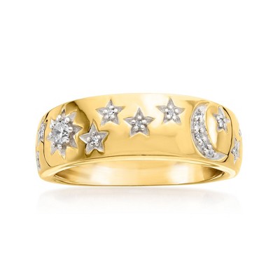 Ross-Simons 0.15 ct. t.w. Diamond Moon and Star Ring in 18kt Gold Over Sterling