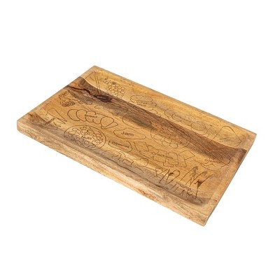 Storied Home Mango Wood Cheese and Serving Board with Laser Etched Charcuterie Spread, Natural