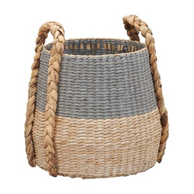 Household Essentials Terra Basket with Handles: Handwoven Gray Rope Storage, Round Decorative Wicker for Organization
