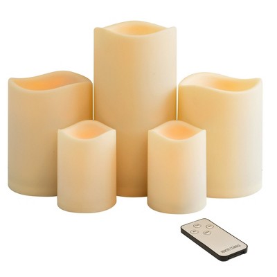 LumaBase Battery-Operated LED Candles with Remote Control - Set of 5