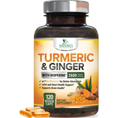 Turmeric Curcumin Supplement 2600mg - Organic Ginger, Turmeric, BioPerine Black Pepper Extract 95% - 120 Capsules By Nature's Nutrition
