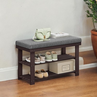 Bamboo Shoe Bench, 3-Tier Shoe Rack, Stable Shoe Organizer for Entryway, Living Room, Bench Seat Holds Up to 330 lb, 11.4 x 28 x 19.3 Inches