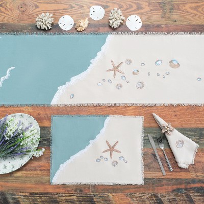 RightSide Designs Sand and Shell Coastal Table Runner