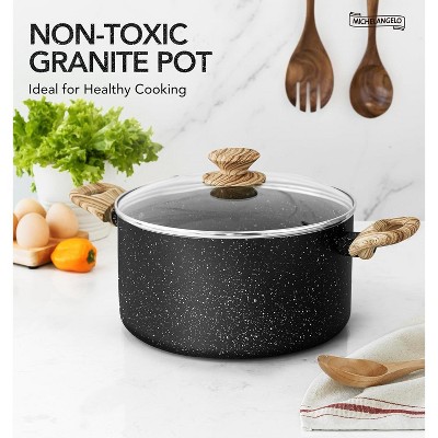 Michelangelo 5 Quart Granite Nonstick Stock Pot with Lid Black