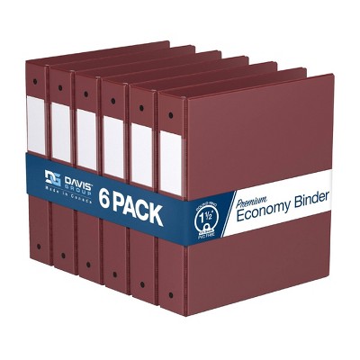 Davis Group 6pk 1.5" Premium Economy Round Ring Binder Burgundy: Polypropylene Hard Cover, 275 Sheet Capacity