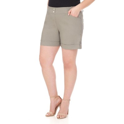Rekucci Curvy Woman Slimming Cuffed Shorts – Pull-On Mid-Rise with Pockets