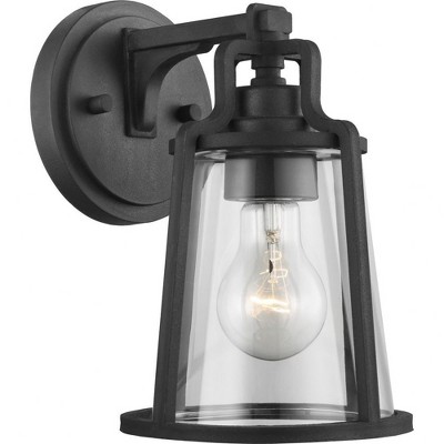 Progress Lighting Benton Harbor 1-Light Outdoor Wall Lantern in Black with Clear Glass Shade