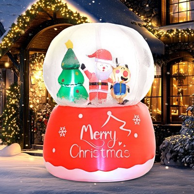 Whisen 5.5FT Christmas Inflatable Crystal Ball with Santa Claus, Reindeer and Xmas Tree, Large Christmas Inflatables - Red