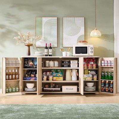 Kitchen Buffet Sideboard Cabinet with 4 Doors and Shelves, Modern Large Sideboard Buffet Storage Cabinet, 66" Coffee Bar Storage Cabinet