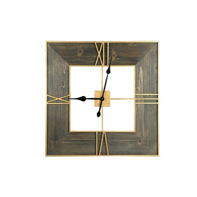 30" Square Wood Finish and Trim Wall Clock Gold  - Storied Home