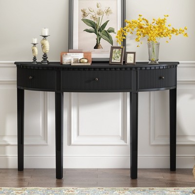 Pine Veneer Console Table with Vertical Stripe Drawers and Four Legs, Versatile Aesthetic