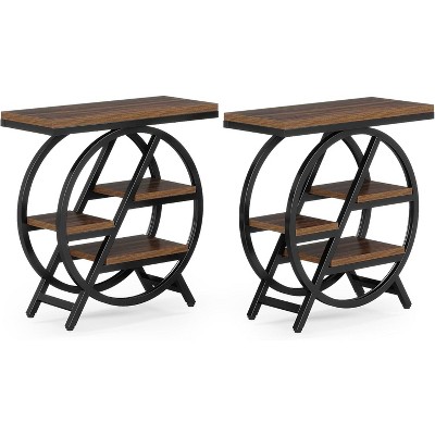 Tribesigns 3-Tier Narrow Side Table, Wood End Table with Geometric Metal Frame