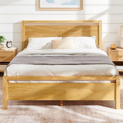 AMERLIFE Solid Wood Bed Frame with Headboard, Minimalist Platform Bed