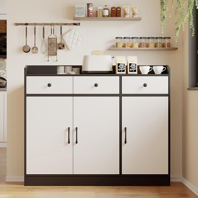 42.5" Modern Wood Buffet Cabinet w/ Adjustable Shelves - Hybrid Kitchen Storage & Beverage Station for Dining Room, Living Room & Entry