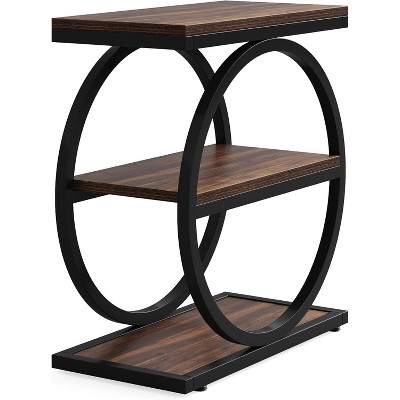 Tribesigns Industrial Narrow End Table with 3 Storage Shelves for Living Room