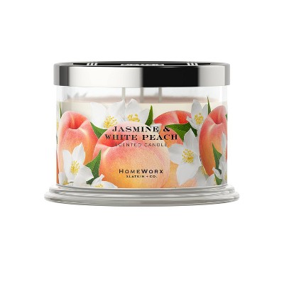HomeWorx Jasmine & White Peach 14oz Candle